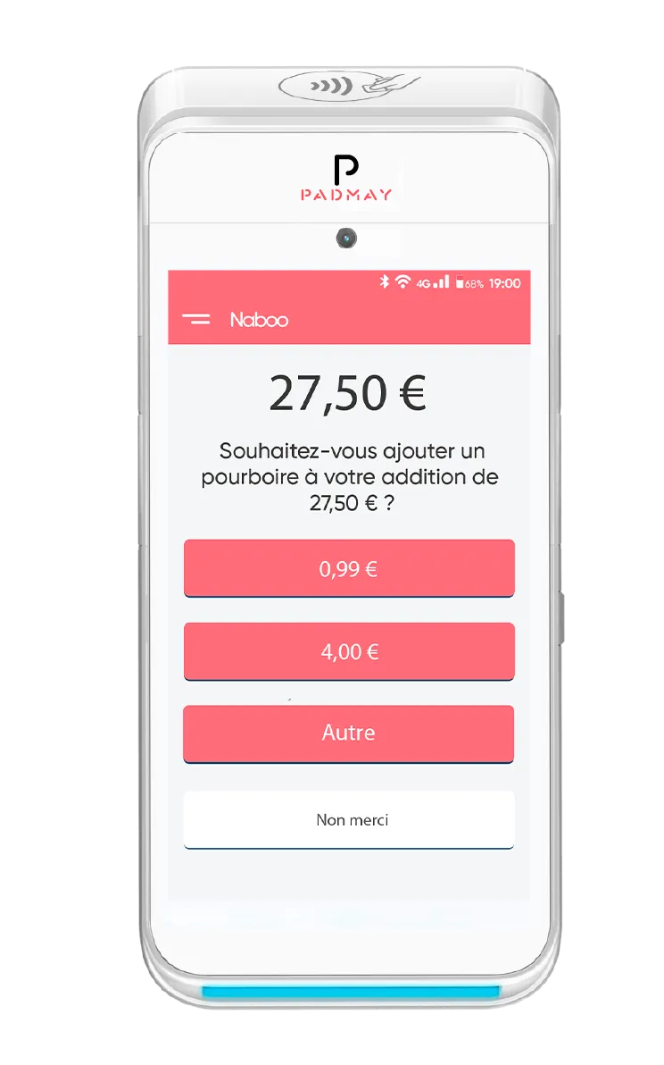 Écran du terminal proposant un pourboire au client