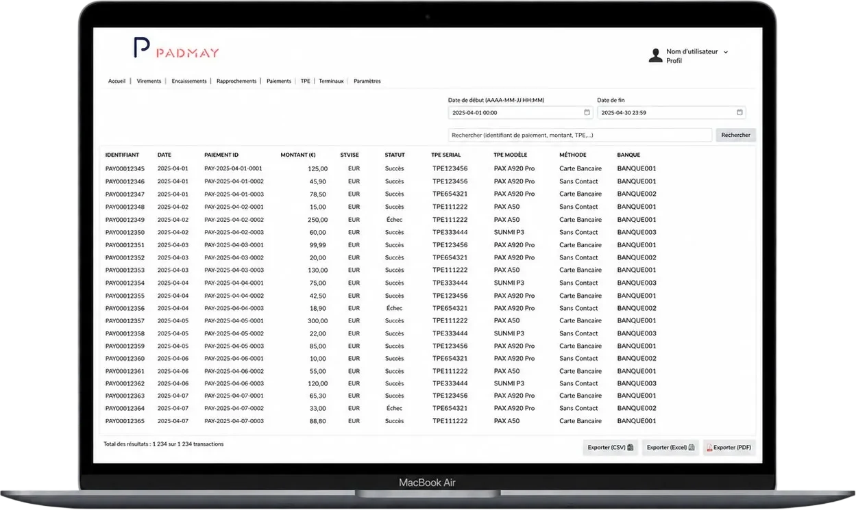 Tableau des cautions en cours sur la plateforme de gestion en ligne