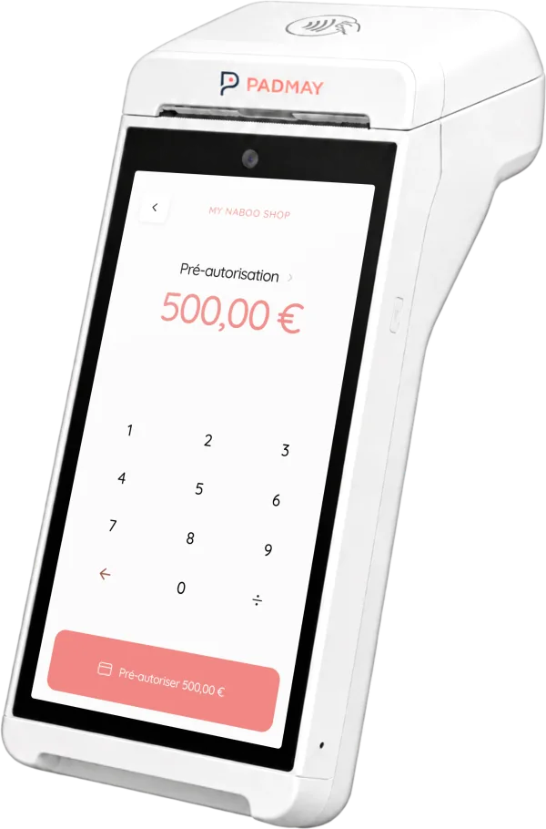 Le Padmay ONE affichant une préautorisation de 500 € avant validation par le client